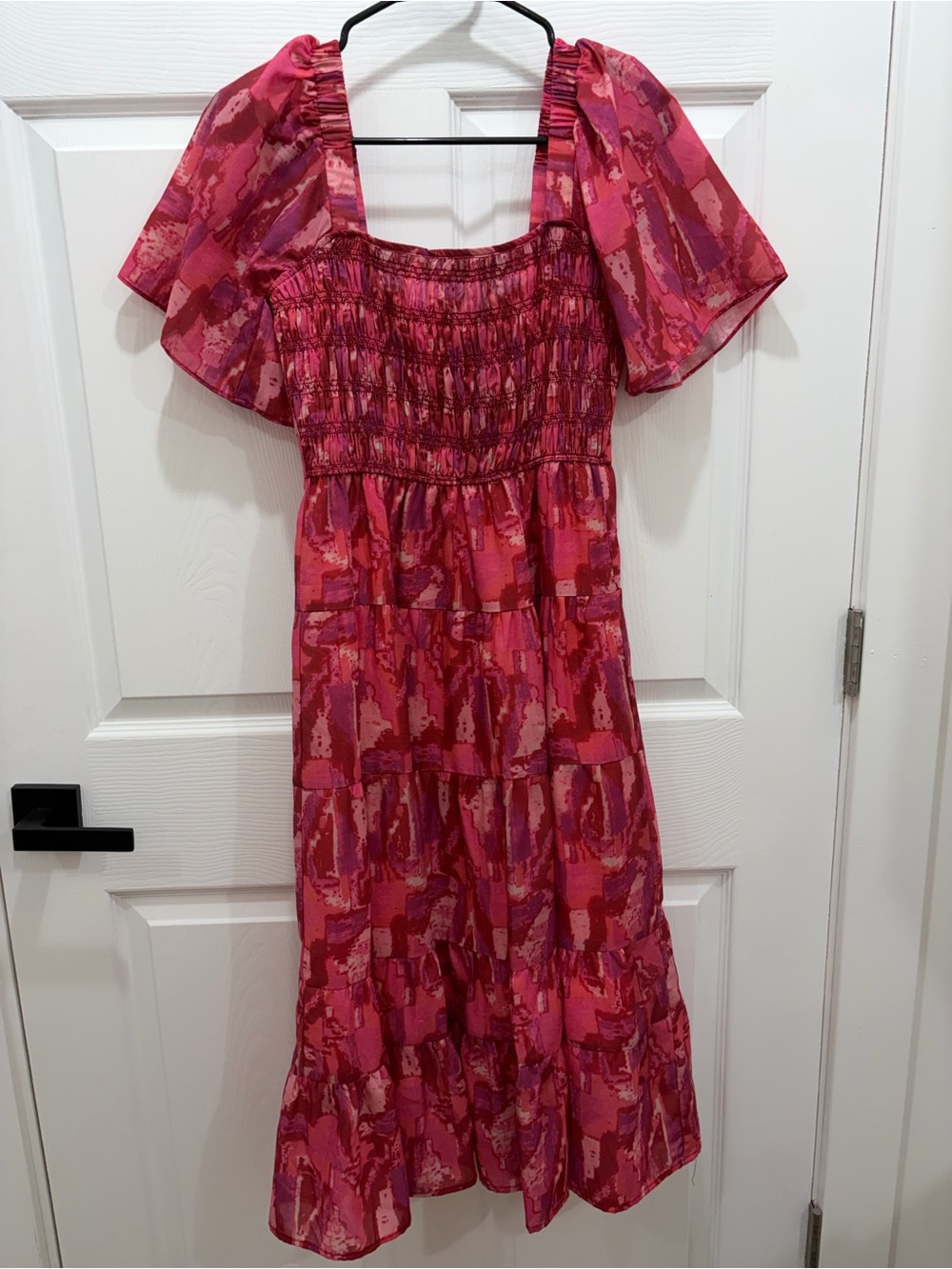 Pinch Raspberry Pink Smocked Midi Dress with Flutter Sleeves